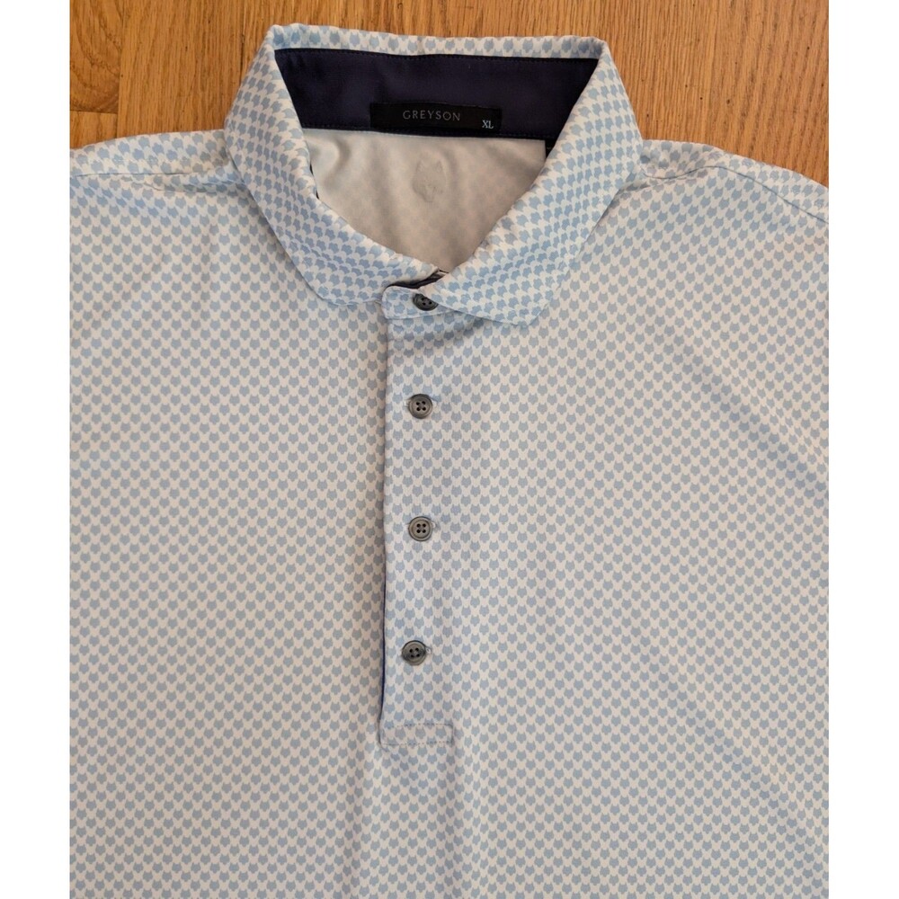 Greyson Polo Shirt Men XL Blue Geometric Wolf All Over Print Red Sky Golf Club